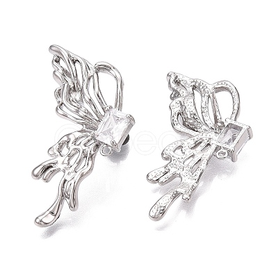 Brass Pave Clear Cubic Zirconia Butterfly Stud Earring Findings KK-N232-450P-1