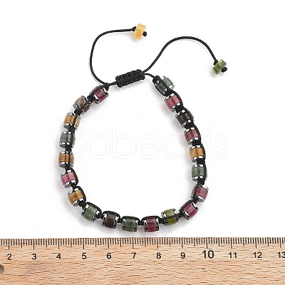 Adjustable Natural Multicolor Tourmaline and Non-magnetic Synthetic Hematite Braided Bead Bracelets BJEW-Z090-01J-1
