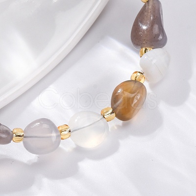 Natural Grey Agate Beaded Bracelets for Women G-P563-07P-22-1