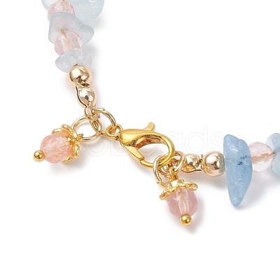 Cherry Quartz Glass & Natural Aquamarine Chips Beaded Bracelets for Women BJEW-JB12526-02-1