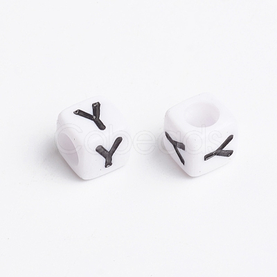 White Acrylic Horizontal Hole Letter Beads X-PL37C9308-Y-1