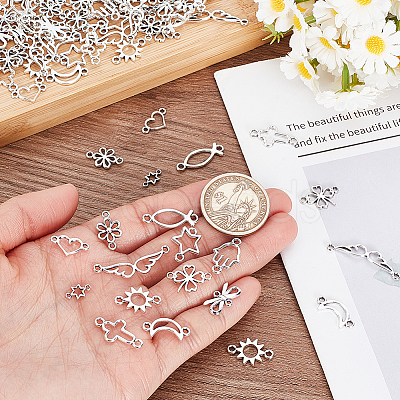 120Pcs 12 Styles Tibetan Style Alloy Links Connector Charms FIND-GA0005-51-1