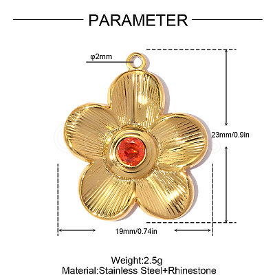 304 Stainless Steel with Hyacinth Rhinestone Pendants RB-OY001-62G-1