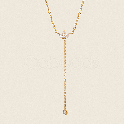 White zircon tassel Y pendant necklace stainless steel vacuum plating collar chain jewelry ZN1506-1