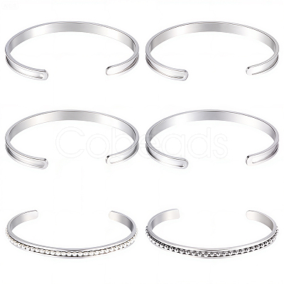 6Pcs C-Shaped 201 Stainless Steel Grooved Cuff Bangles STAS-BBC0008-40-1