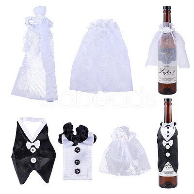 Organza & Cloth Bride and Groom Full Dress Wine Bottle Cover AJEW-DR0001-67-1