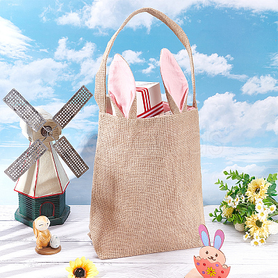 Easter Theme Jute & Cloth Rabbit Ear Gift Bags ABAG-WH0025-07A-1