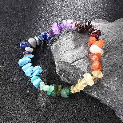 Chakra Gemstone Stretch Bracelets X-BJEW-JB02288-02-1