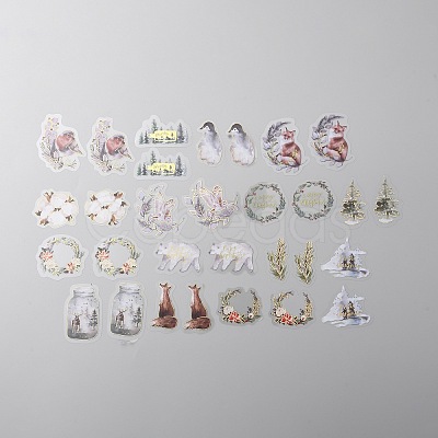 30Pcs 15 Styles Christmas Theme PET Self Adhesive Stickers STIC-WH0007-01A-1
