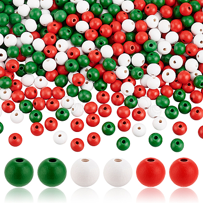 600Pcs 3 Colors Christmas Natural Wood Beads WOOD-GA0001-57-1