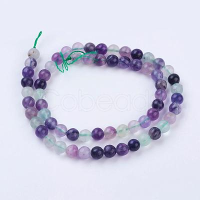 Natural Fluorite Beads Strands G-P318-05-6mm-1