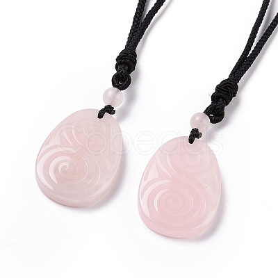 Adjustable Natural Rose Quartz Teardrop with Spiral Pendant Necklace with Nylon Cord for Women NJEW-L171-04E-1