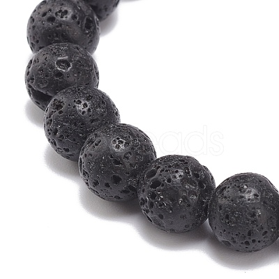 Natural Lava Rock & Rhinestone Stretch Bracelet BJEW-JB08574-1
