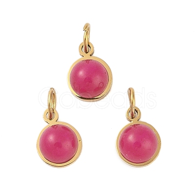 Ion Plating(IP) Natural Dyed Jade Half Round Charms with Jump Ring STAS-A097-05G-07-1