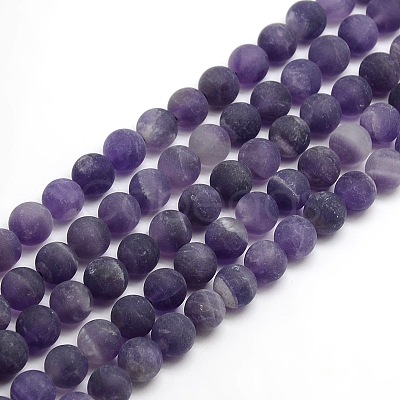 Frosted Natural Amethyst Round Bead Strands G-M064-8mm-13-1