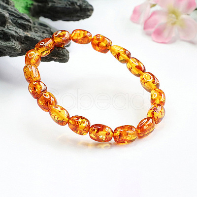 Oval Natural Amber Stretch Bracelets for Women FIND-PW0021-02-1