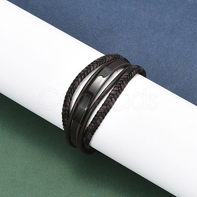 Ion Plating(IP) Braided Leather Cord Multi-strand Bracelets for Men BJEW-Z081-12EB-1