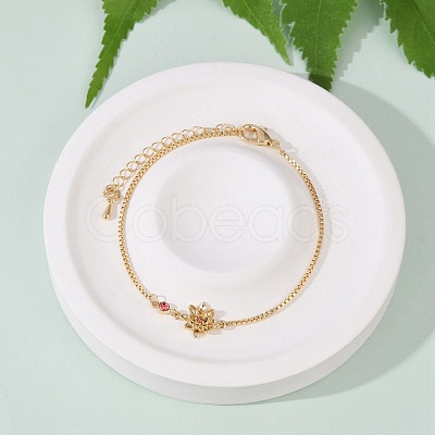 Brass Micro Pave Cubic Zirconia Birthday Flower Link Bracelets BJEW-U031-01G-07-1