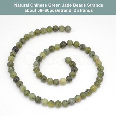 Olycraft 2 Strands Natural Chinese Green Jade Beads Strands G-OC0004-62B-1