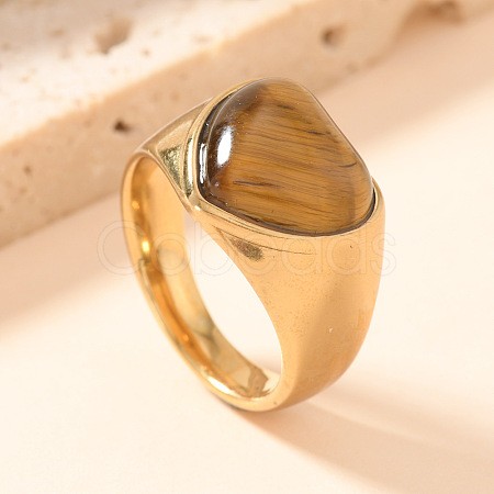 304 Stainless Steel and Natural Tiger Eye Finger Rings FS-WGCBD79-27-1