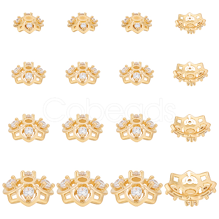 BENECREAT 16Pcs 4 Style Rack Plating Brass Cubic Zirconia Bead Caps KK-BC0013-52-1