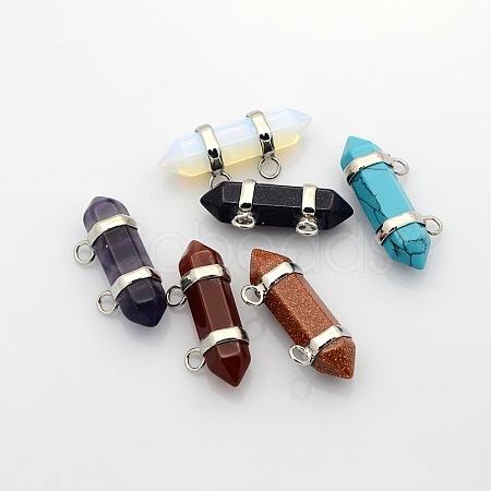 Natural & Synthetic Mixed Stone Hexagon Double Terminated Pointed Pendants G-P053-P28-1