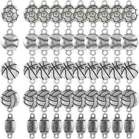 50Pcs 5 Styles Tibetan Style Sport Ball Alloy Connector Charms TIBE-SC0001-95-1