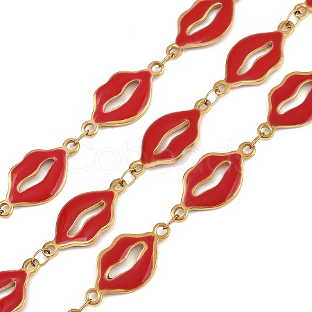 304 Stainless Steel Enamel Lip Link Chains CHS-K023-03G-01-1