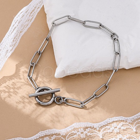 Tarnish Resistant 304 Stainless Steel Paperclip Chain Bracelets X-BJEW-JB04967-1