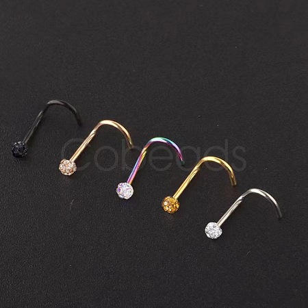 304 Stainless Steel Rhinestone Round Ball Fishtail Nose Rings WGE5A2F-12-1