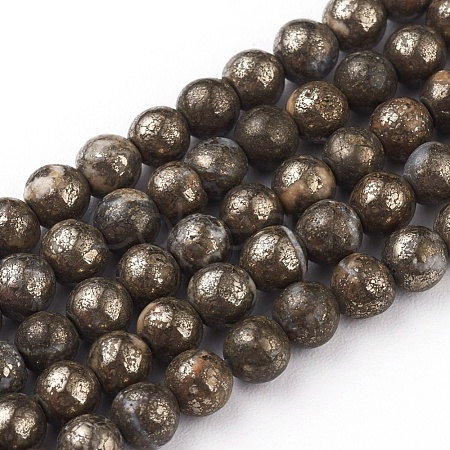 Natural Pyrite Beads Strands G-G839-01-4mm-1