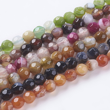 Faceted Round Dyed Natural Striped Agate/Banded Agate Beads Strands G-G581-4mm-M-1