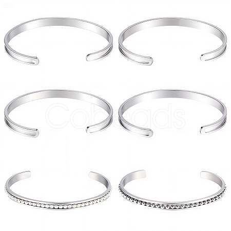 6Pcs C-Shaped 201 Stainless Steel Grooved Cuff Bangles STAS-BBC0008-40-1