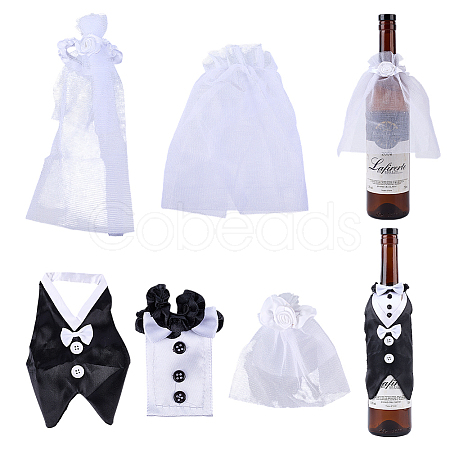 Organza & Cloth Bride and Groom Full Dress Wine Bottle Cover AJEW-DR0001-67-1