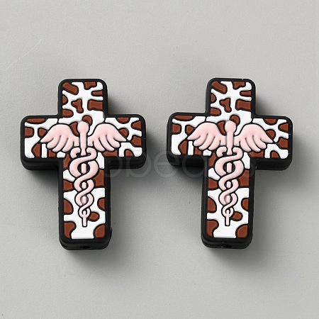 Halloween Cross Silicone Beads SIL-WH0025-01D-1