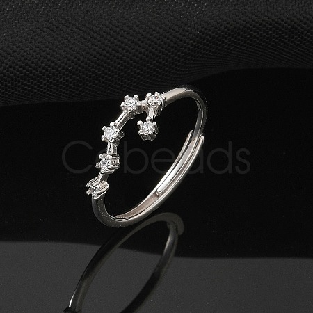 Constellations Rhodium Plated 925 Sterling Silver Micro Pave Clear Cubic Zirconia Adjustable Rings for Women RJEW-P130-01P-B-1