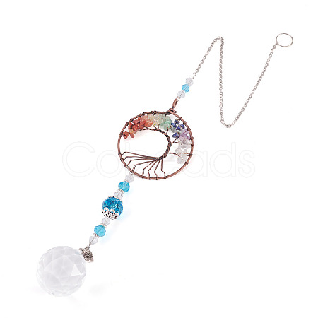 1Pc Wire Wrapped Alloy & Natural Mixed Stone Chips Tree of Life Hanging Suncatchers HJEW-TA0001-45B-1