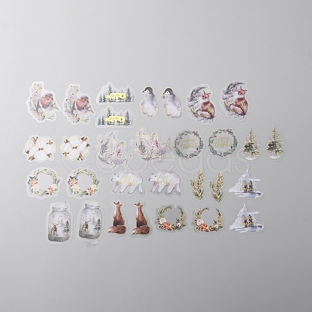 30Pcs 15 Styles Christmas Theme PET Self Adhesive Stickers STIC-WH0007-01A-1