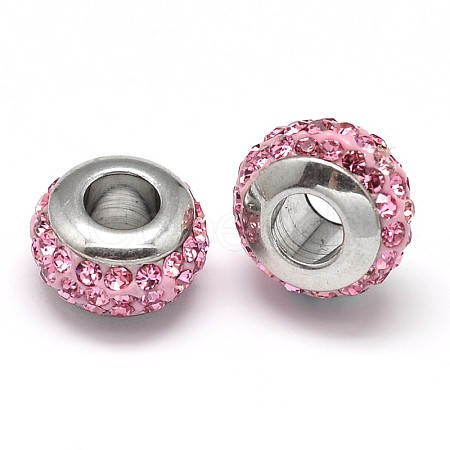 Rondelle 304 Stainless Steel Polymer Clay Rhinestone European Beads GPDL-P003-12-1