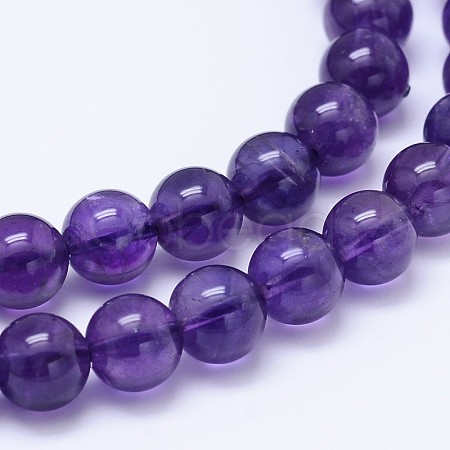 Natural Amethyst Round Bead Strands G-M212-8mm-03B-1