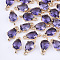 Transparent Glass Links connectors, with Brass Findings, Faceted, Teardrop, Light Gold, Medium Purple, 13x7x3.5mm, Hole: 1.2mm