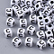 White Opaque Acrylic Beads, Horizontal Hole, Cube with Black Alphabet, Letter.C, 4~5x4~5x4~5mm, Hole: 1.8mm, about 6470~6500pcs/500g