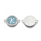 Alloy Enamel Links Connectors, with Crystal Rhinestones, Flat Round with Letter, Silver Color Plated, Letter.K, 22x16x2mm, Hole: 1.8mm