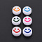 Opaque Acrylic Beads, with Enamel, Flat Round with Smile Face, Mixed Color, 10x5mm, Hole: 2mm, about 1450pcs/500g