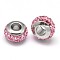 Rondelle 304 Stainless Steel Polymer Clay Rhinestone European Beads, with Double Side Platinum Color Core, Stainless Steel Color, Light Rose, 10x6mm, Hole: 4mm