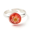 Flower Flat Round Millefiori Glass Adjustable Ring RJEW-JR00407-6