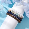 4Pcs Constellation 8mm Round Natural Lapis Lazuli & Malaysia Jade & Flower Amazonite & Yellow Tiger Eye Beaded Stretch Bracelets for Women BJEW-JB10638-3