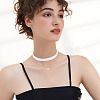 Alloy White Enamel Flat Round with Letter A Pendant Single Face Velvet Ribbon & 304 Stainless Steel Chain Double Layered Necklaces for Women NJEW-TAC0040-8