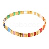Bohemian Rainbow Glass Flat Double-Hole Bead Striped Women's Stretch Bracelets for Women QS8192-6-1