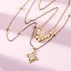 304 Stainless Steel Crystal Rhinestone Flower Pendant Double Layer Necklaces NJEW-R026-07G-2